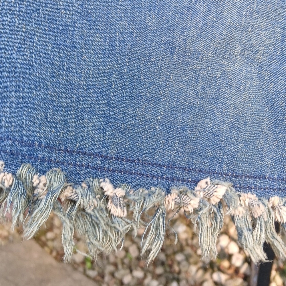 Distressed Long Denim Fringe Skirt Size M - Picture 12 of 12